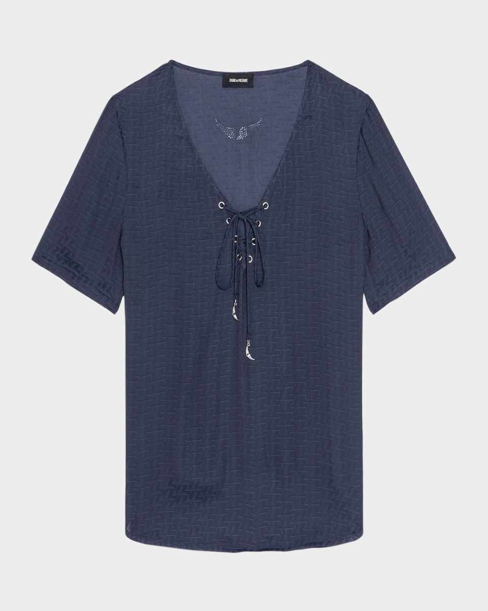 Terzo Jacquard Satin Lace-Up Top
